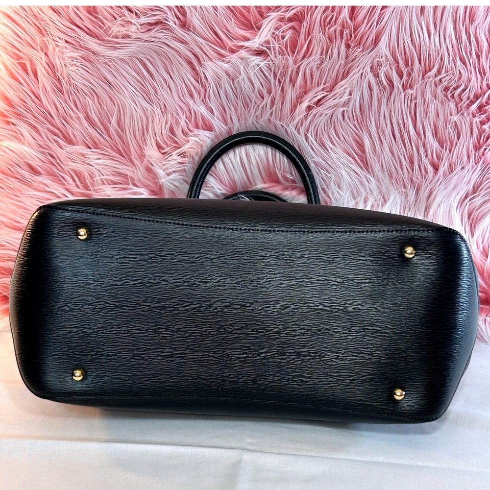 Lauren Ralph Lauren Saffiano Newbury Sabine Satchel Black Leather Gold Hardware - Picture 4 of 12